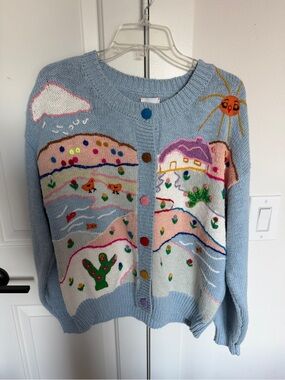 Hunter Bell Light Blue Scenic Button-Up Women's Sweater Cardigan